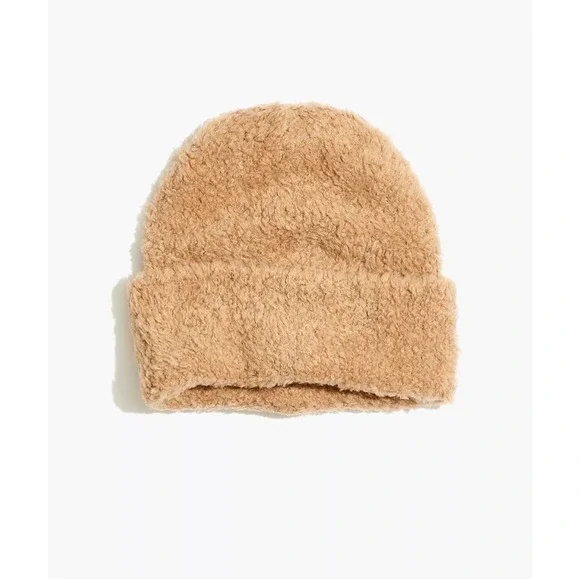 MADEWELL Teddy Sherpa Beanie Tan Camel Sand Winter Warm Layer Hat Cozy Travel - Picture 1 of 1
